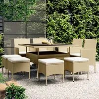 Set da Pranzo per Giardino 9 pz in Polyrattan Beige 3058350