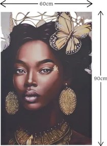 Quadro moderno verticale su tela 60x90 cm con ritratto donna africana