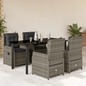 Set da pranzo da giardino 5 pz con cuscini in polyrattan grigio