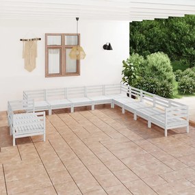 Set Salotto da Giardino 11 pz in Legno Massello di Pino Bianco