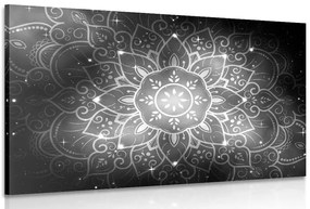Stampa su tela – Mandala con sfondo galattico in bianco e nero