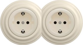 Kliklap - Presa domestica doppia retrò con cornice SCHUKO 230V/16A beige