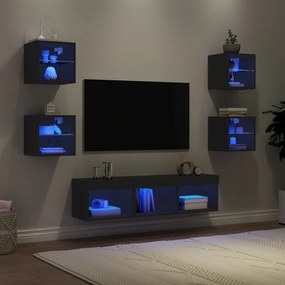 Mobili Tv A Muro Con Led 7pz Neri İn Legno Multistrato /