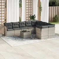 Set Divano Giardino 10 pz con Cuscini Grigio Chiaro Polyrattan 3250021