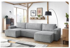 Divano letto angolare a "U" in velluto a coste grigio chiaro Nihad - Bobochic Paris