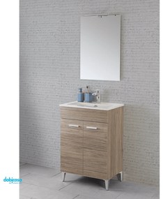 Mobile Bagno A Terra "Greta" Da 60 Cm Composto Da Due Ante Lavabo E Specchio Con Lampada Led Finitura Rovere Tropea