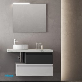 Mobile Bagno Sospeso "Ninfa" Da 100 cm Sfalsato C/Top In Finitura Marmo Bianco Carrara E Due Basi Cassettoni Grafite Opaco/Bianco Lucido