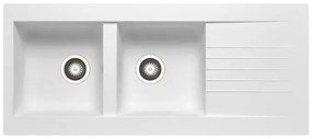 Lavello integrato 2 vasche con gocciolatoio laterale destro o sinistro DELINIA Scirocco resina L 50 x L 116 cm bianco