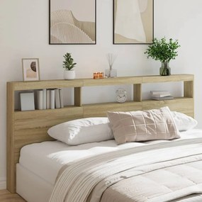Testiera Con Contenitore A Led Rovere Sonoma 220x17x102 Cm /