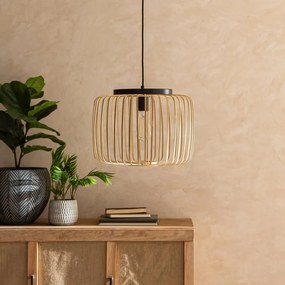 Lampadario Natura Pecan nero paralume beige E27 Ø38cm INSPIRE