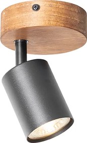 Faretto industriale nero con legno inclinabile - Jeana