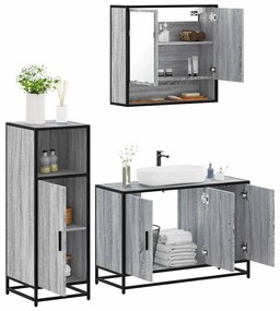 Set Mobili Da Bagno 3 Pz Grigio Sonoma İn Legno Multistrato /