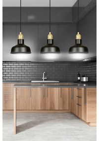 Lampadario Industrial 3 Luci Kubera In Acciaio Nero Con Elementi In Oro