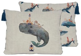 Cuscino con balena in misto lino, 50 x 35 cm - Little Nice Things