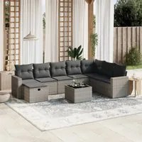 Set Divano da Giardino 9 pz con Cuscini Grigio in Polyrattan 3263596