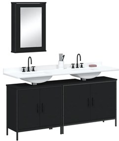 Set mobili da bagno 3 pz nero in legno multistrato