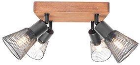 Faretto industriale nero con legno 4 luci - Kristina