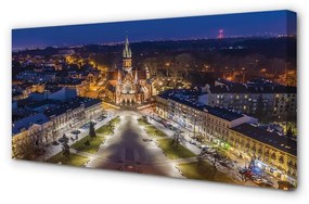 Stampa quadro su tela Panorama della Chiesa notturna di Cracovia 100x50 cm