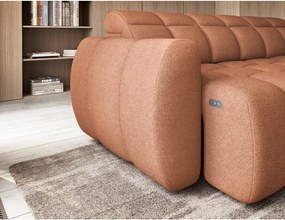 Divano angolare color salmone allungabile/con contenitore (con penisola a destra/a L) e rivestimento in bouclé Falconn – ELTAP