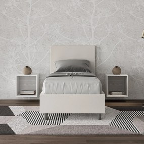 Letto singolo imbottito similpelle Adele senza rete, con rete e contenitore, Bianco / Contenitore