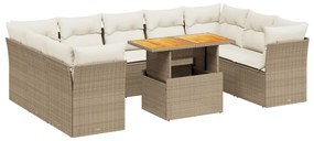 Set divano da giardino 10 pz con cuscini beige in polyrattan