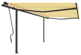 Tenda da Sole Retrattile Manuale con Pali 4x3,5 m Gialla Bianca