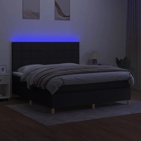 Letto a molle con materasso e led nero 180x200cm in tessuto