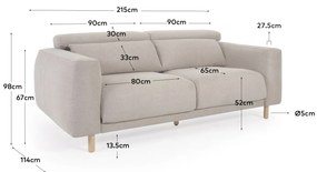 Kave Home - Divano Singa 3 posti beige 215 cm