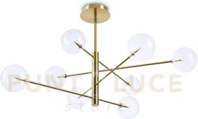 Equinoxe sospensione in vetro trasparente e ottone antico 8 luci at...