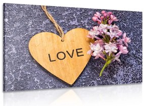 Quadro su tela – Cuore di legno con scritta Love