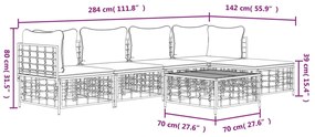 Set Divani da Giardino 6 pz con Cuscini Antracite in Polyrattan