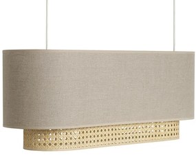 Lampada a sospensione a due luci in lino beige e motivo a intreccio rattan naturale L62 cm TIWY