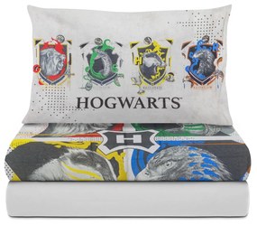 Completo letto singolo Harry Potter bianco 4 stemmi case