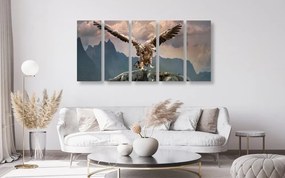 Quadri 5 pezzi – Aquila con ali spiegate sopra le montagne