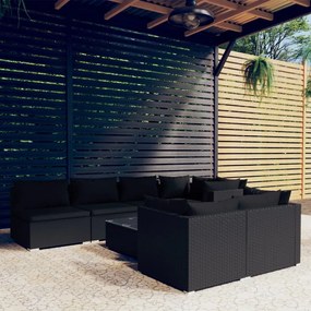 Set mobili da giardino con cuscini 8 pz nero in polyrattan