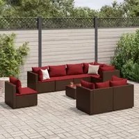 Set Divani da Giardino 9 pz con Cuscini in Polyrattan Marrone 3308205