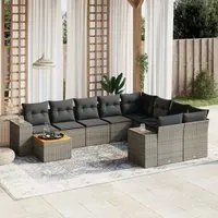 Set Divano da Giardino 10 pz con Cuscini Grigio in Polyrattan 3257943