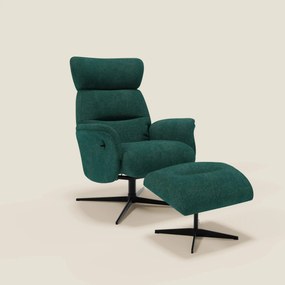 Lunor Poltrona relax reclinabile con pouf poggia-piedi in tessuto bouclé impermeabile T07 verde
