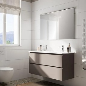 Mobile da bagno sospeso Step taupe con lavabo in ceramica doppia vasca, 2 cassetti L121 H 60 P46 cm