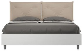 Letto matrimoniale senza rete 160x190 bianco frassino cuscini similpelle tortora Egos Appia