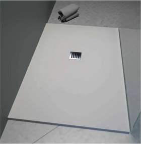 Piatto doccia in mineralmarmo 70x100 cm grigio chiaro effetto pietra con griglia e piletta sifonata