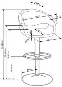 Sgabello 115x60 cm bianco/nero/cromo