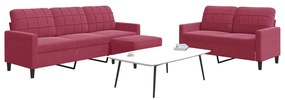 Set Di Divani 3 Pz Con Cuscini Rosso Vino İn Velluto /