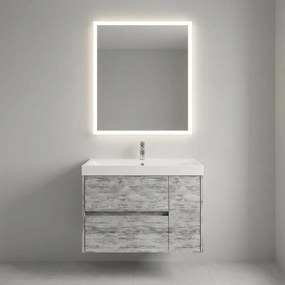 Mobile bagno sospeso con lavabo Portofino L 80 x H 51 x P 40 cm Grigio Antico in mdf 1 anta 2 cassetti per vasca centrale effetto legno