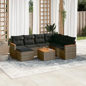 Set Divano da Giardino 8 pz con Cuscini Grigio in Polyrattan