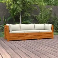 Divano da Giardino a 3 Posti e Cuscini Legno Massello di Acacia 3087288