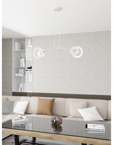 Lampadario 2 Luci Crono Acciaio Bianco A Bracci E Diffusori A Doppio Cerchio