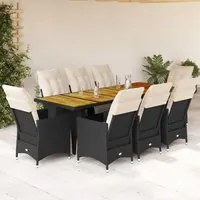 Set Bistr da Giardino 9 pz con Cuscini in Polyrattan Nero 3277255