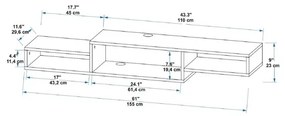 Mobile TV Sospeso 155x30x23 Con Vani A Giorno Lorenza Antracite