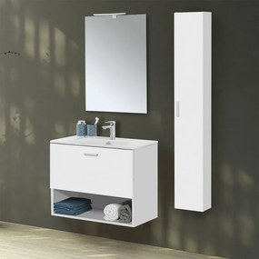 Mobile bagno sospeso 80 bianco con pensile 150 lavabo e specchio Martha